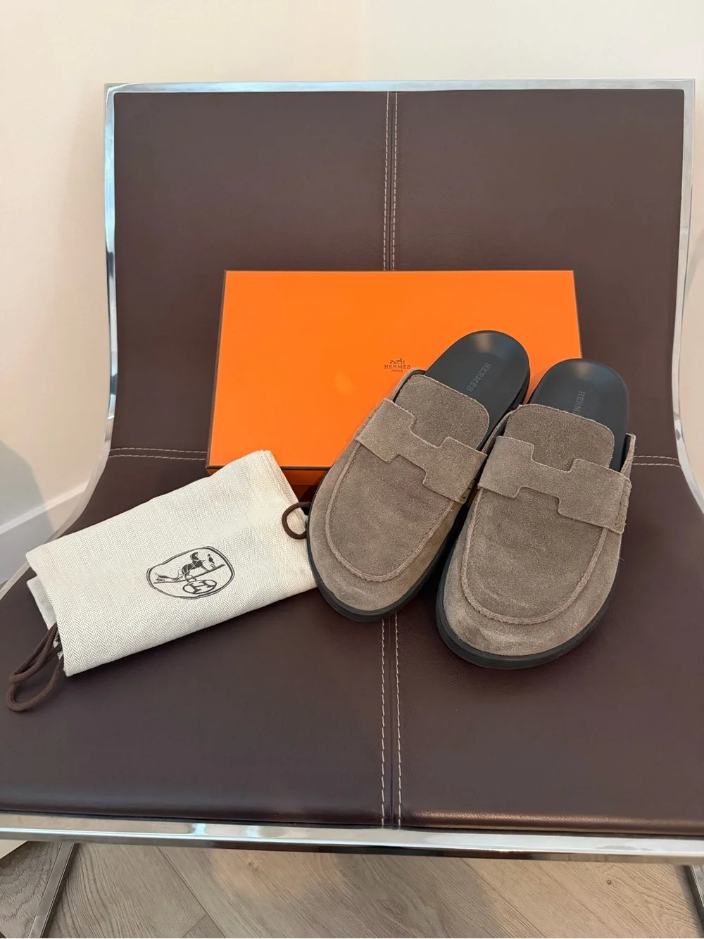 Hermes Men’s Go Mule in Suede Etoupe (42.5 EU, 9.5 US)